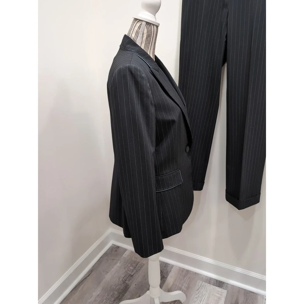 Tahari Arthur S. Levine 3pc Black Pinstripe Suit 12 Pants Blazer Tank Career Set